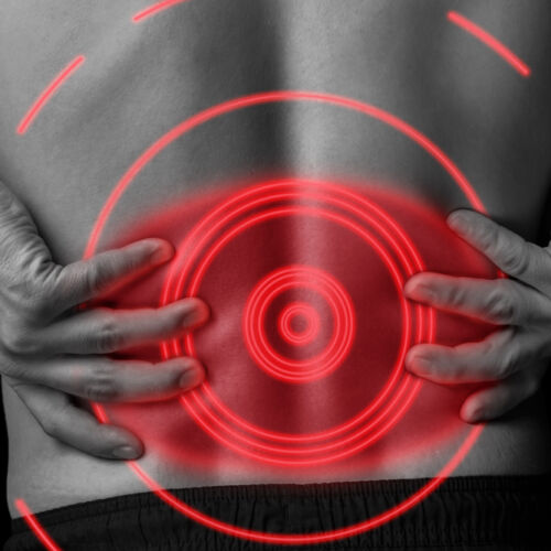 Acute pain in the kidneys, pain area of red color